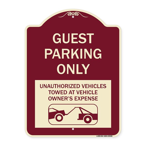 Signmission Guest Parking Unauthorized Vehicles Towed Owner Expense Aluminum Sign, 18" L, 24" H, BU-1824-23928 A-DES-BU-1824-23928 - main